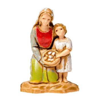 Donna inginocchiata con cesto e bambina cm 3,5