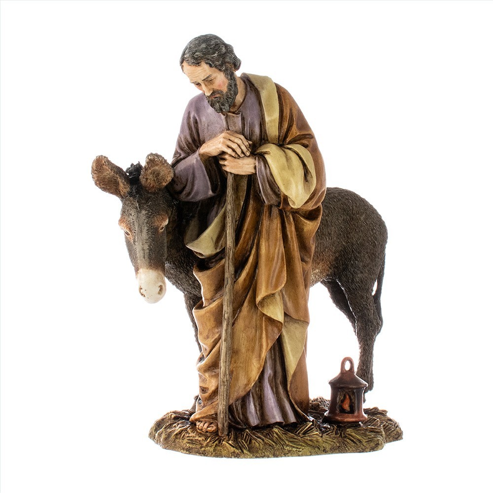 San Giuseppe con asino in resina cm 20