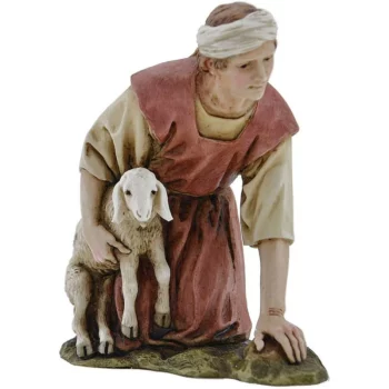 Pastore inginocchiato con agnello Landi Moranduzzo 15 cm in resina